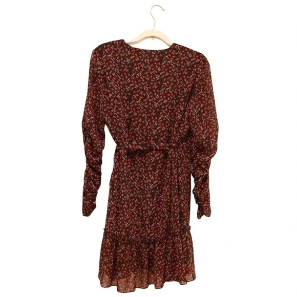 ACOA Black Red Floral Wrap Dress Ruched Sleeves L Gothic Witchy Whimsigoth Vamp - Picture 3 of 9